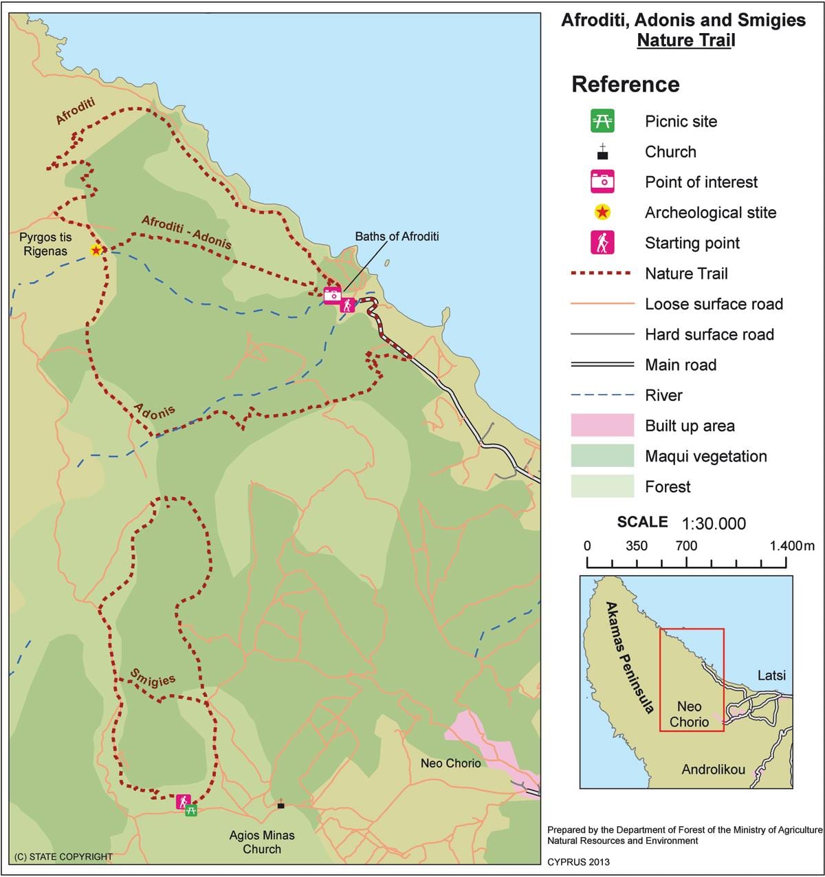 Map of aphrodite trail Cyprus 