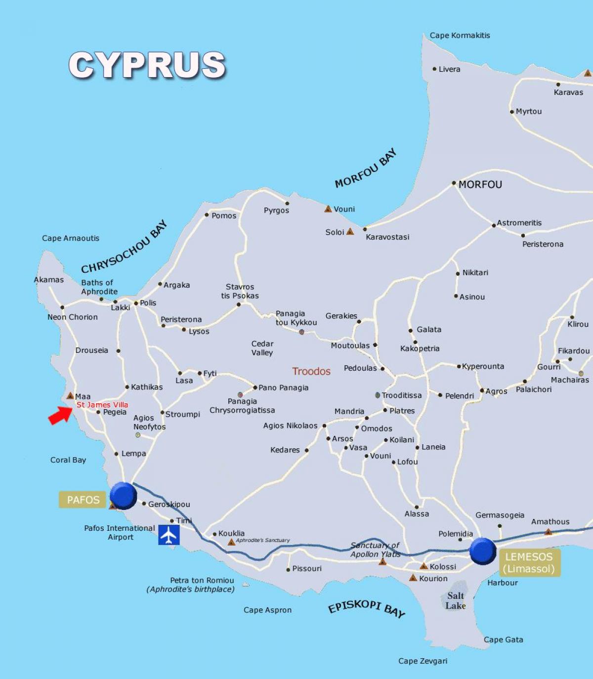 Map of coral bay Cyprus