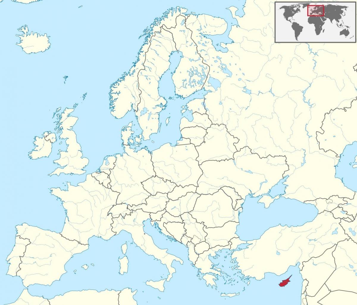 Cyprus map on world