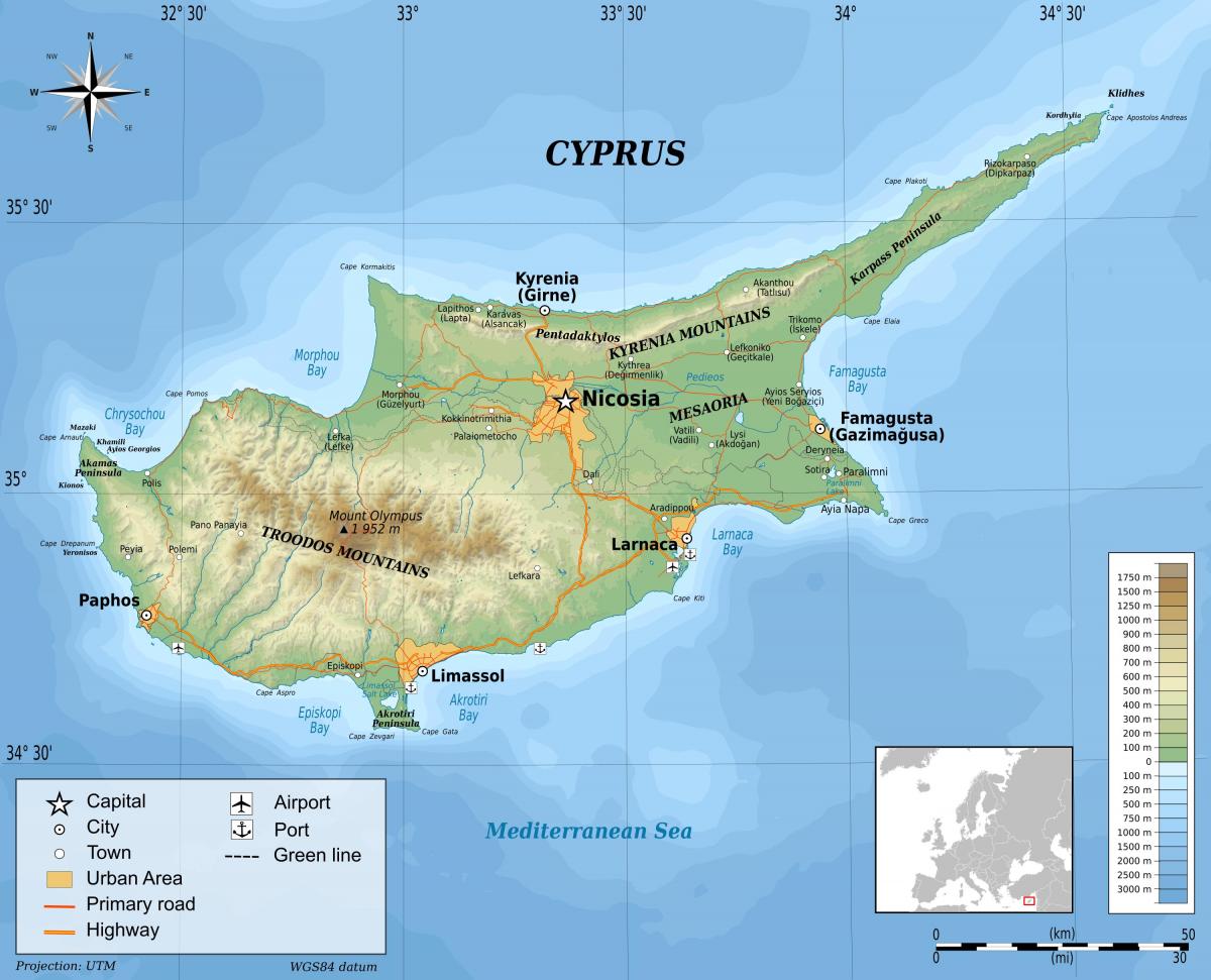 Map of Cyprus physical