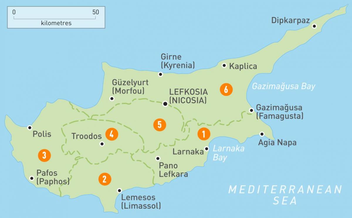 Map of Cyprus regions 