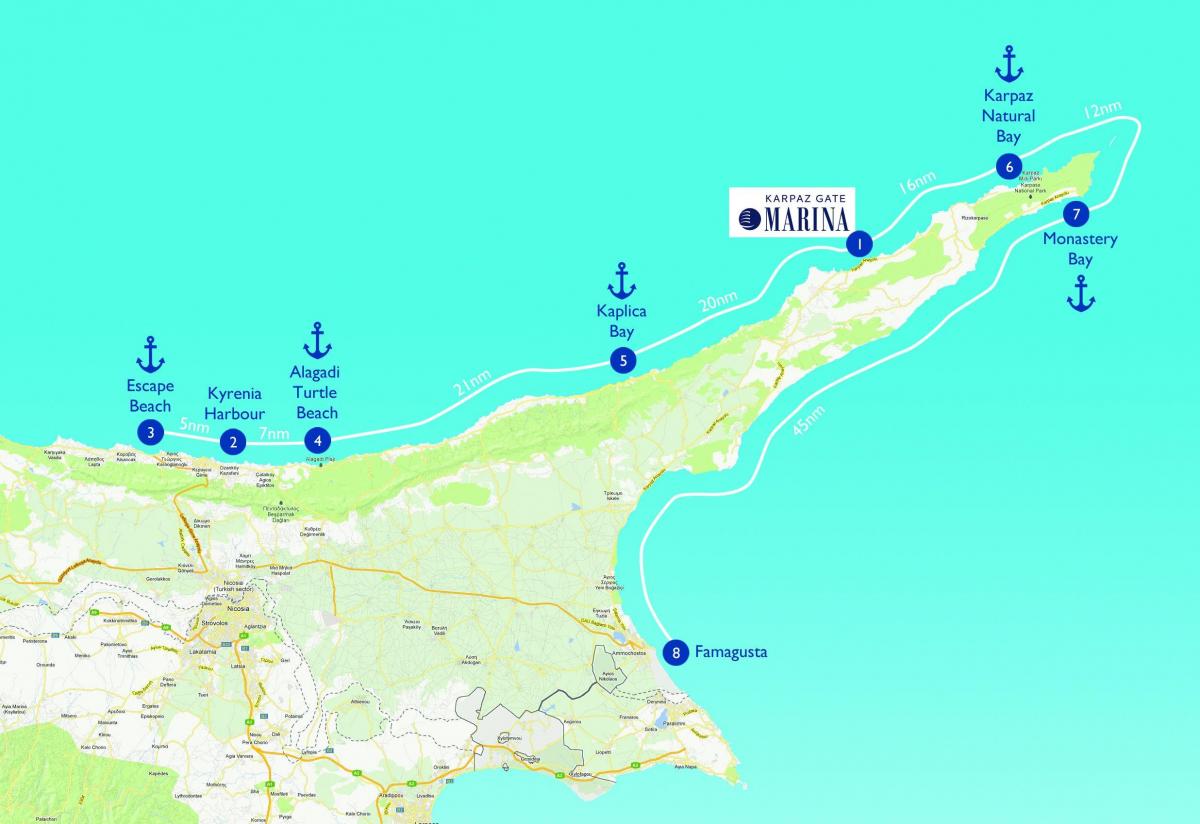 Map of turtle beach Cyprus